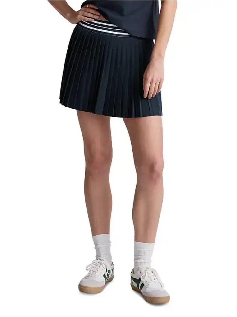 Beyond Yoga Navy Pleated Mini Skirt with Striped Waistband XL NWT